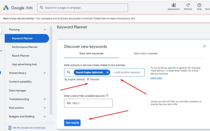 Put Your Seed Keyword in Discover New Keywords Option